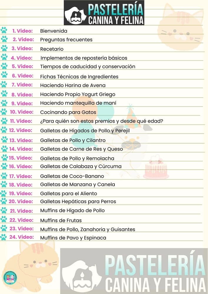 Lecciones del Curso Pastelería Canina y Felina