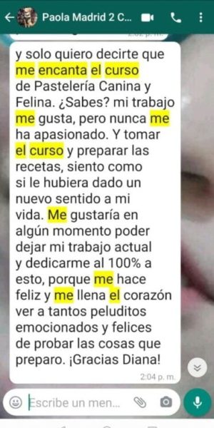 Testimonio de alumna satisfecha con el curso de repostería para mascotas
