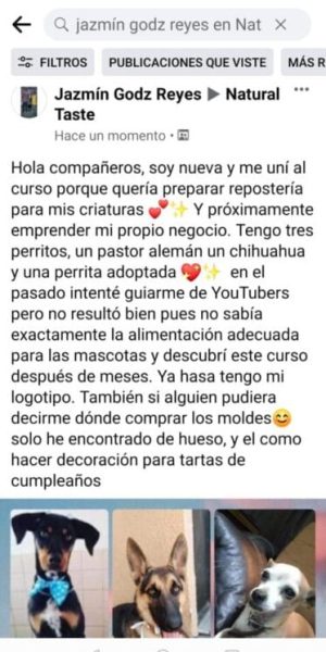 Testimonio de alumna satisfecha con el curso de repostería para mascotas